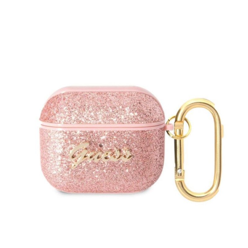 Airpods 3 szilikon tok akasztóval, pink / csillámos, GUESS GUA3HGGSHP Airpods 3 szilikon tok akasztóval, pink / csillámos, GUESS GUA3HGGSHP