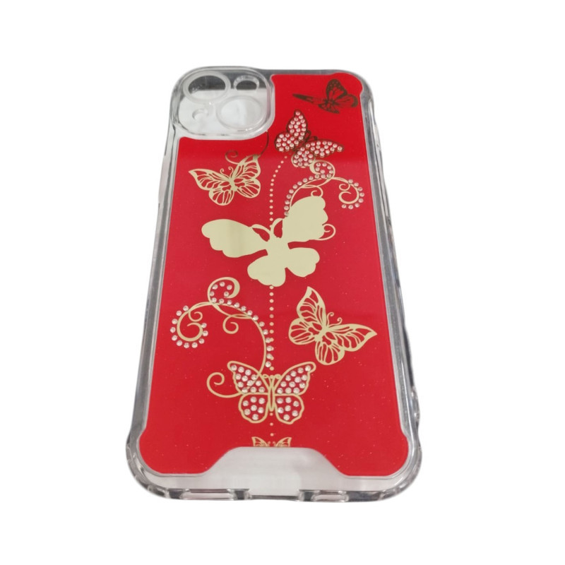 iPhone 14 (6.1") hátlap tok, TPU tok, pillangó mintás, piros/arany, mágneses iPhone 14 (6.1") hátlap tok, TPU tok, pillangó mintás, piros/arany, mágneses