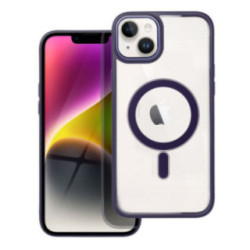iPhone 14 Plus (6.7") szilikon tok, PC/TPU tok, magsafe, színes keretes, átlátszó/lila, Color Edge Mag Cover