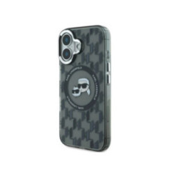 iPhone 16 Pro Max (6.9") hátlap tok, PC/TPU, magsafe, fekete/áttetsző, Karl Lagerfeld IML Monogram K&CH Heads MagSafe