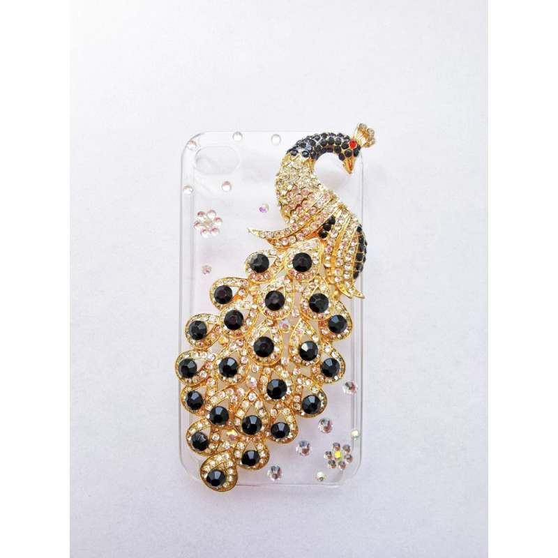 iPhone 4 4G 4S 4GS fekete köves páva mintás kemény hátlap tok iPhone 4 4G 4S 4GS fekete köves páva mintás kemény hátlap tok