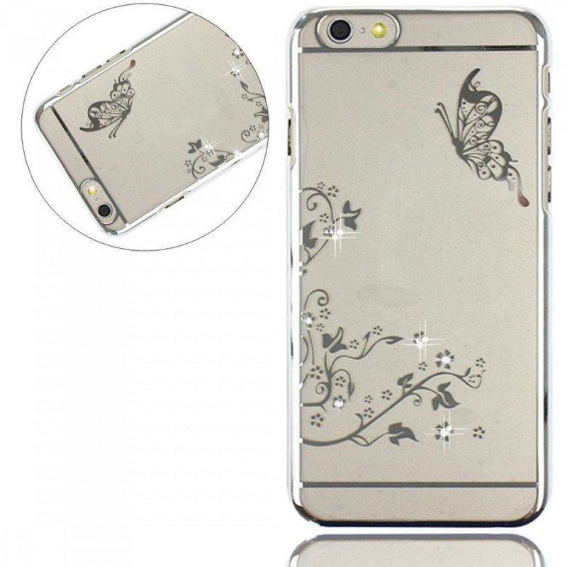 iPhone 6 6S Plus (5,5") ezüst pillangó mintás, köves műanyag tok iPhone 6 6S Plus (5,5") ezüst pillangó mintás, köves műanyag tok