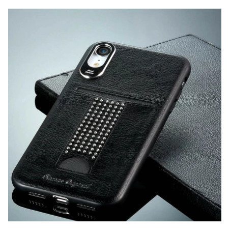 Remax RM-1668 iPhone X / XS (5,8") fekete bankkártya tartós műbőr hátlap tok