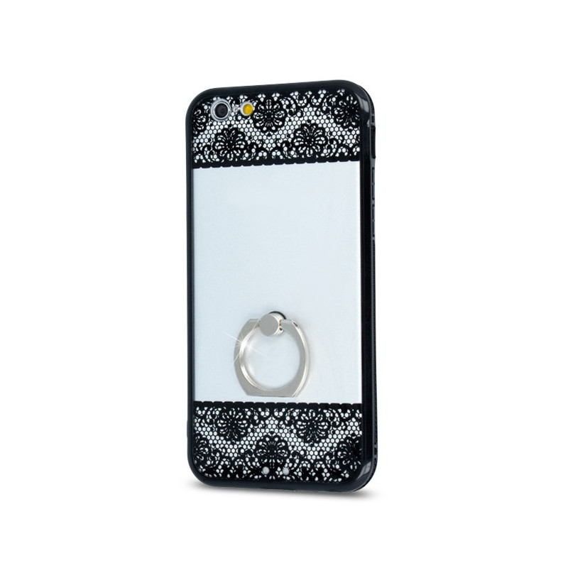 Samsung G920 Galaxy S6 fekete "Floral" gyűrűs hátlap tok Samsung G920 Galaxy S6 fekete "Floral" gyűrűs hátlap tok