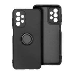 Samsung Galaxy A23 4G/5G gyűrűs hátlap tok, szilikon tok, velúr belső, fekete, SM-A235, SM-A236, Forcell Silicone Ring