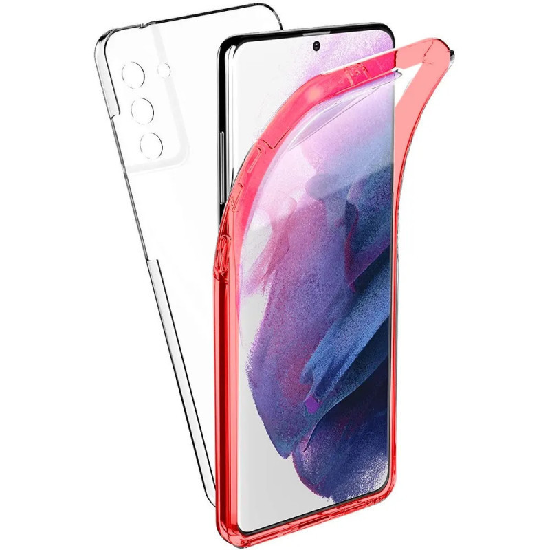 Samsung Galaxy S21 elő + hátlapi tok, PC + TPU, 360°, piros kerettel, SM-G991, Forcell Samsung Galaxy S21 elő + hátlapi tok, PC + TPU, 360°, piros kerettel, SM-G991, Forcell