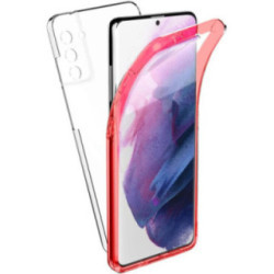 Samsung Galaxy S21 Plus elő + hátlapi tok, PC + TPU, 360°, piros kerettel, SM-G996, Forcell