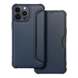 Samsung Galaxy S23 Plus telefon tok, könyvtok, oldalra nyíló tok, mágnesesen záródó, PU / TPU tok, karbon mintás, kék, SM-S916,