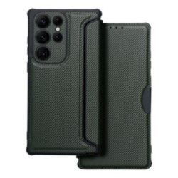 Samsung Galaxy S23 Plus telefon tok, könyvtok, oldalra nyíló tok, mágnesesen záródó, PU / TPU tok, karbon mintás, sötétzöld, SM-