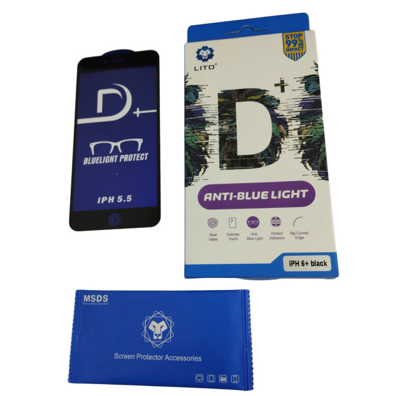 iPhone 6 Plus / 6S Plus (5.5") előlapi üvegfólia, fekete keret, 9H, 0.33mm, kékfény szűrős, 3D Full Glue, Lito D+ iPhone 6 Plus / 6S Plus (5.5") előlapi üvegfólia, fekete keret, 9H, 0.33mm, kékfény szűrős, 3D Full Glue, Lito D+