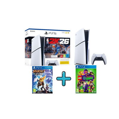 Új Bontatlan PlayStation 5 Konzol - 1Tb + NBA 2K26 + Ratchet & Clank + Lego DC Villains Super 2Év gari (Lemezes változat)