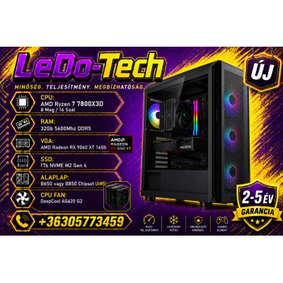 Új 4K Gamer PC Ryzen 7 7800X3D /RX 9060 Xt 16Gb/32Gb DDR5 /1Tb M2 NVME SSD/850W Bronz 2-5Év gari