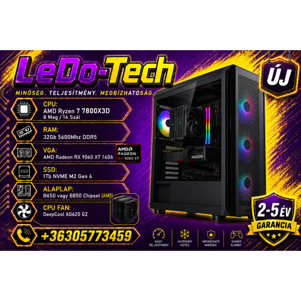 Új 4K Gamer PC Ryzen 7 7800X3D /RX 9060 Xt 16Gb/32Gb DDR5 /1Tb M2 NVME SSD/850W Bronz 2-5Év gari