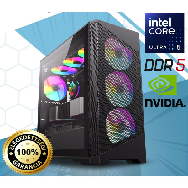 Új Gamer PC Intel Core Ultra 5 245KF/RTX 5060 8Gb/16Gb DDR5/500Gb NVME M2 SSD/650W Bronz 2 - 4Év Gar